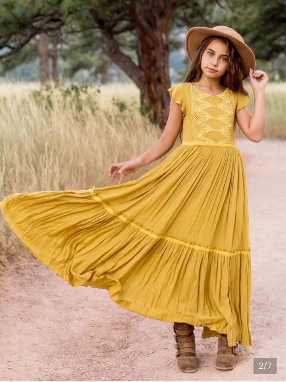 Joyfolie Viola Dress Size 12 Mustard Yellow Tiered Maxi Dress Boho Cottagecore